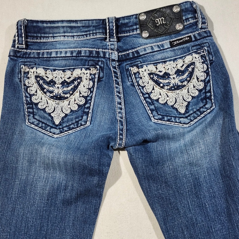 Miss Me Women Lace Rhinestone Embellished Bootcut Jeans Low Rise 29x33 VTG Y2K